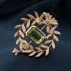 2.45Ct Emerald Cut Lab Created Green Peridot Brooch Pin 14K Yellow Gold Plated