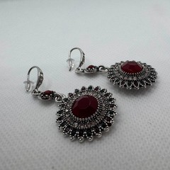 Vintage Red Crystal Dangle Earrings Victorian Boho Statement Jewelry Gift