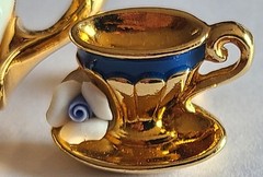 Vintage AVON Jewelry Set With Floral Porcelain Teapot Pin And Teacup Earrings