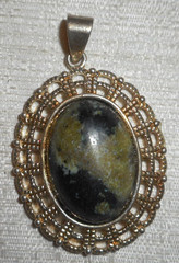 Oval 2″ Multi-color Glass Jasper Gemstone Cabochon Setting Gold Tone Pendant