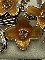 Vintage Pot Metal Brooch Flowers Orange Enamel Rhinestone