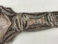 Vintage WWII Sweetheart Bracelet Niello Filigree Middle Eastern Silver 5 Panel