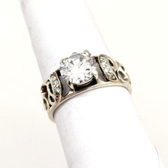 Vintage Elegant RING Silver 925 with Bright Stone -size: 8.75US (18.5mm)| UA #56