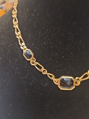 Vintage Christian Dior Classic Logo Black Rhinestone Gold Chain Necklace 18 In