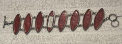 Vintage Sterling Silver 925 Cabochon Red Coral 6″ Bracelet 22.9g marquise shape