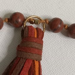Vintage Boho Suede Leather Stone Aurora Borealis AB Crystal Tassel Lariat Neckla