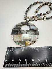 Vintage Mother Of Pearl & Abalone Coin Necklace With Large Shell Pendant