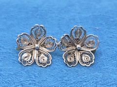 Sterling Silver Filigree Flower Screw-back Earrings Studs Vintage Dainty .75″