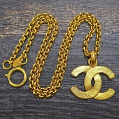 CHANEL Gold Plated CC Logos Charm Vintage Chain Necklace Pendant #1302c Rise-on