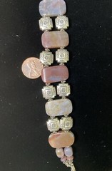Purple Gemstone Nuggets Link Bracelet Stone Sterling 7” Vintage C13p