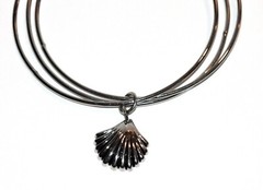 Silver Tone Bangle Bracelet 3 Bracelets Shell Charm Nautical Themed Jewelry J503
