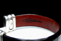 Vintage Gail Labelle 925 Sterling Silver Cuff Bracelet Alligator Leather Jewelry
