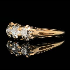 Victorian 1.50 Carat Old European Cut 3 Stone Diamond Half Hoop Band 18K Gold