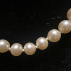 Vintage White Pearl Round Beaded Strand Necklace Knotted Spring Ring Clasp 16”