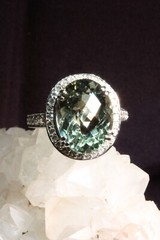 9.38ct Green Amethyst Praisiolite Cocktail Ring 14k White Gold with Diamonds