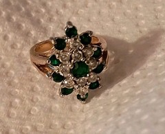 Vintage Estate Faux Emerald & Crystal Gold Color Unsigned Sz 5