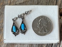 Vintage Sterling Silver Turquoise Dangle Earrings William Wheeler Native Style