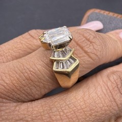 ❤️‍🩹 18k YG Emerald Cut 1.40CTW 1.00 CT Ctr Diamond Wedding Ring Size 6.5