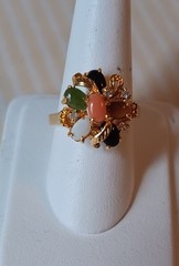 Vintage 80s 90s Gold Plated Cocktail Ring Semi-Precious Stones Size 9.5