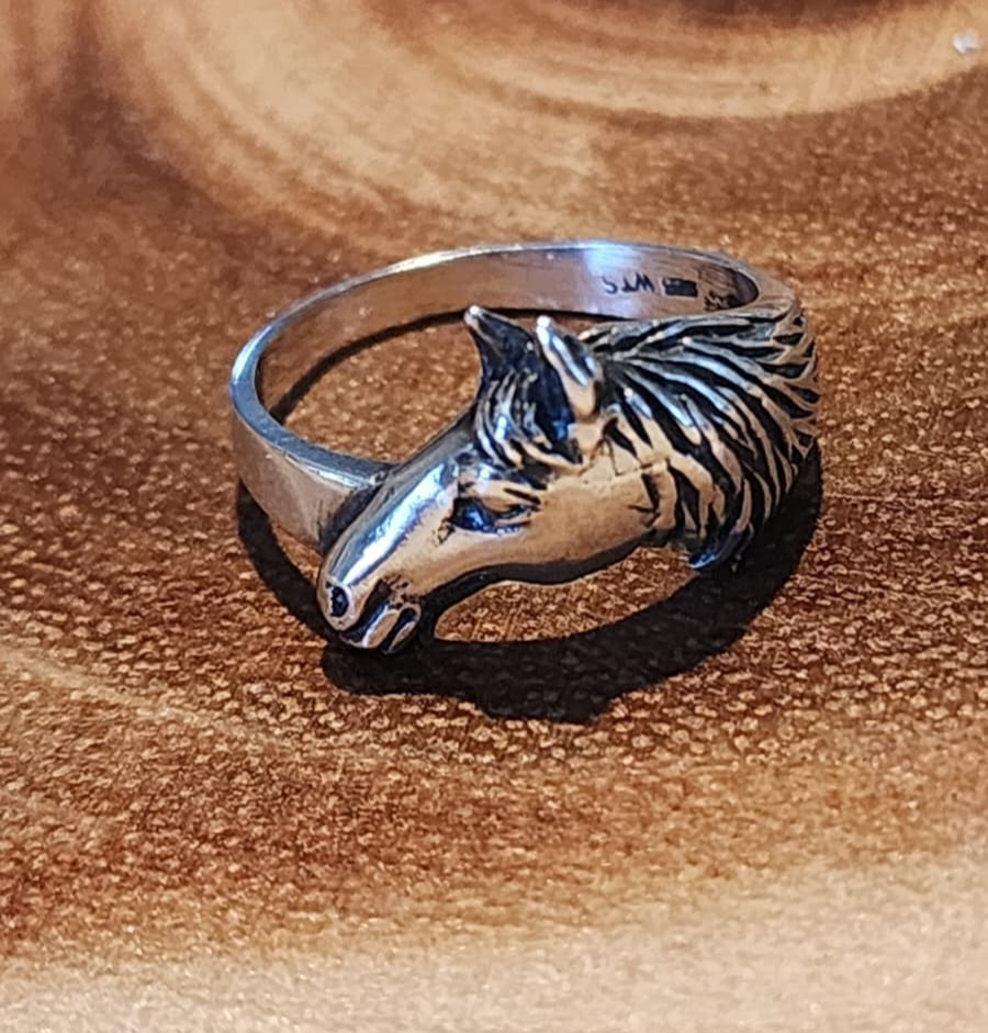 Vintage WTS 925 Sterling Silver Horse Head Ring Size 6.5 Equestrian Estate