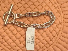 Vintage Erwin Pearl Chain Link Bracelet Gold Tone w Tag – 8”-Toggle Closure
