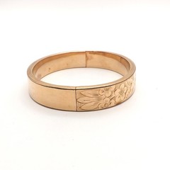 Art Deco Gold Filled Floral Carved Bangle Bracelet Hinged 7in 25gr H&H