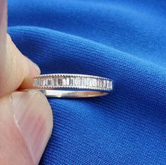 EARTH MINED DIAMOND Baguette Milgrain Deco Wedding Band SOLID 14K GOLD Ring S 5