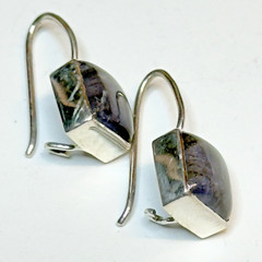 Sterling Amethyst Gemstone Square Cabochon Kidney Wire Vtg earrings 925 Nepal