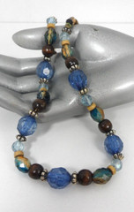 Vintage Beaded Necklace Boho Chic Bohemian Wood Barrel Beads Acrylic Metal
