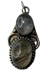 Vtg. Rutilated Quartz Oval & Moon StoneSilver Pendant Wt. 6.47