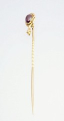 Antique Victorian 22K 15K Gold Garnet Cabochon Laughing Snake Egg Stick Pin Box