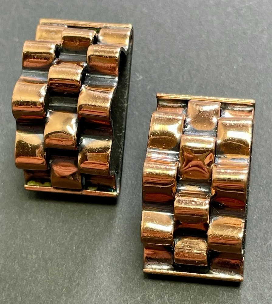 RENOIR Signed Vintage 1” Cooper Abstract Clip Earrings