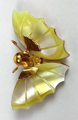 Vtg Gold Tone & Yellow Winged Butterfly Brooch, Approx. 1″ Long and 1.75″ Wide