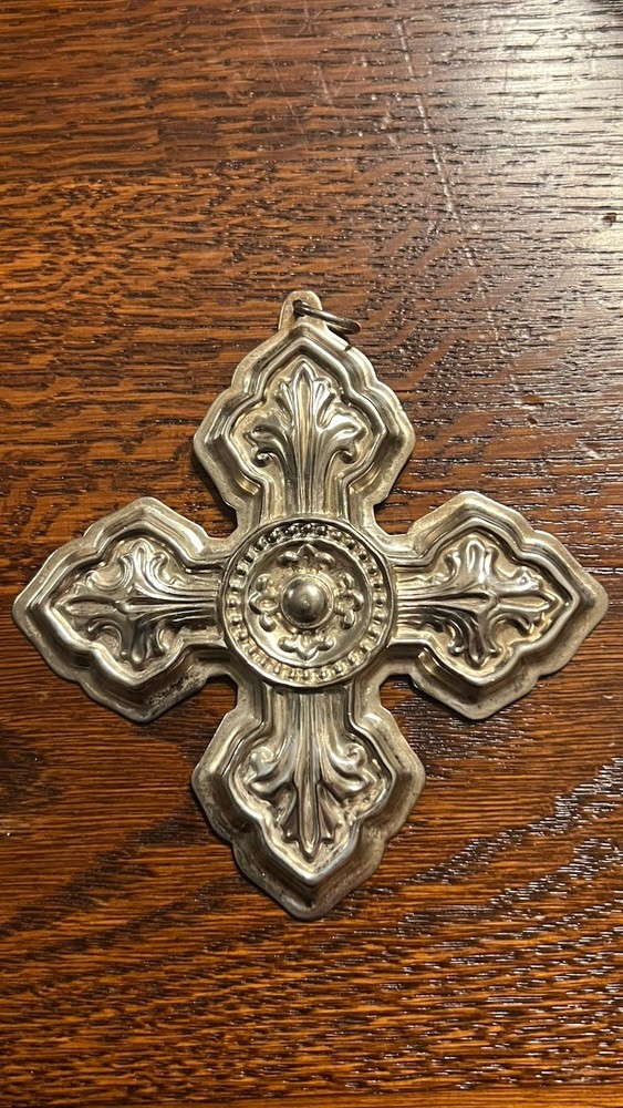 VTG Cross Raimond Silver plate Ornament Italy Signed 3.5 inches