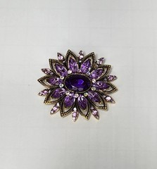 Antiqued Gold-tone Purple Crystal Flower Brooch