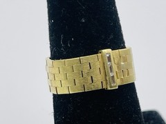 H Stern Vintage 18k Yellow Gold Baguette Diamond Mesh Brick Chain Ring Size 8