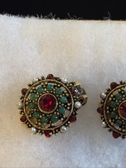 VNTG ART Arthur Pepper Designer Jewelry Red Green Glass Earrings Clip On RARE