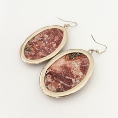 Ladies Leopard Skin Jasper Big Chunky Stone Huge Oval Dangle Statement Earrings
