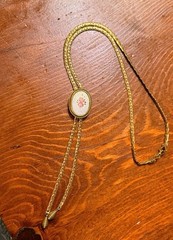 Vintage Goldette NY Guilloche Pink Roses Slide Lariat Necklace gold tone chain