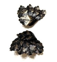 Vintage Clip On Earrings Leaves Clustered Black Gold Tone 2 Inches X 2 Inches
