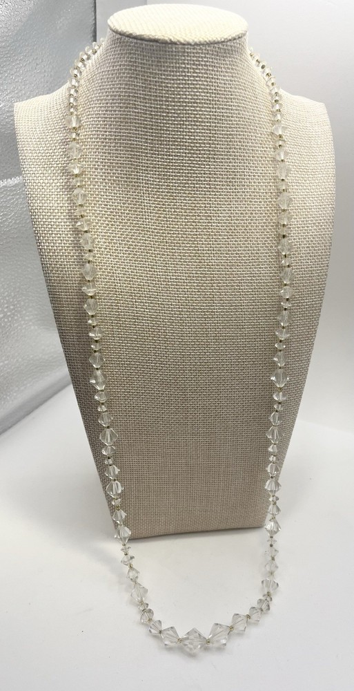 Vintage Jewelry Cut Crystal Bead Necklace -no Clasp- 31” Long- Gold Bead Spacers