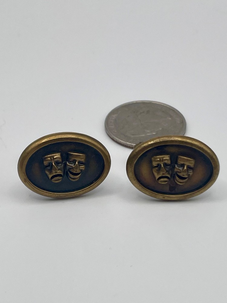 Vintage Shields Theater Comedy Tragedy Mask Cufflinks Med Century Drama
