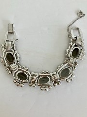 JULIANA Large Smoky Oval Glass Clear & Gray Rhinestones 5 Link Bracelet GORGEOUS