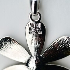 LIA SOPHIA Original Vintage Signed Abalone Flower Lily Pendant Silver Necklace