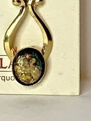 RainbowFlake Genuine 24k Flakes Turquoise Resin 18kt Gold Plate Pierce Earrings