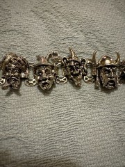 Vintage Silver Tone Florenza 7” Bracelet, Devil Viking Character