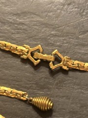 Vintage Goldette NY Guilloche Pink Roses Slide Lariat Necklace gold tone chain