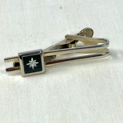 MCM Starburst Tie Clip Emmons Gold Tone Open Double Bar Silver Star Vintage