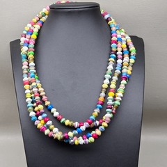 Boho Beaded Necklace Lot Paper Bead Blue Glass Charm Dangle Long Layered 3pc