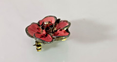 Vintage Pink and Green Enamel Painted Silver Tone Metal Floral Brooch 1″ x 1″